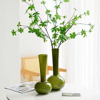 clear glass long neck girth vase green color