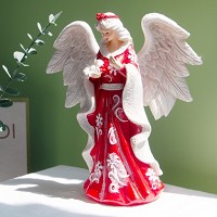 Resin red color angel snow girl statue 